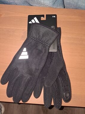 adidas Black Running Gloves with Reflective Logo - L/XL